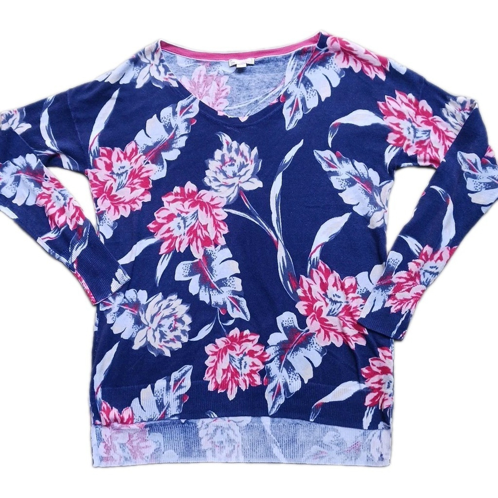 Gap Blue Red Floral Cotton Pullover Sweater XS